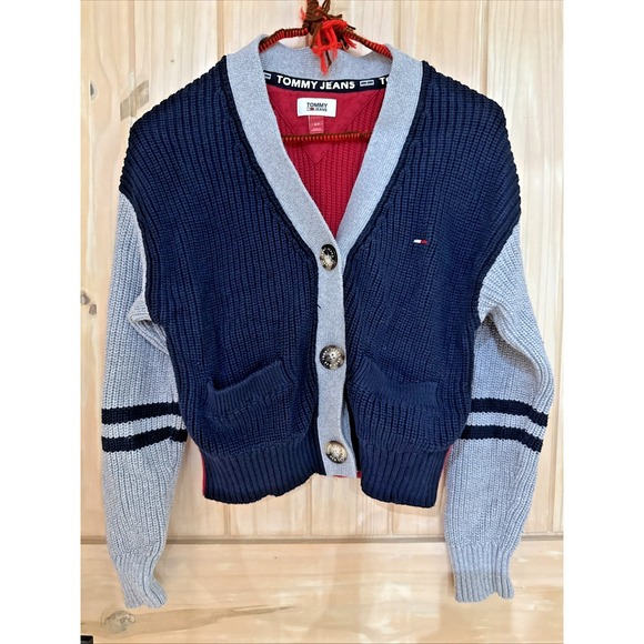 Tommy Hilfiger Sweaters - Tommy Jeans Colorblock Knit Cardigan Sweater Navy Red Gray Women's Small S